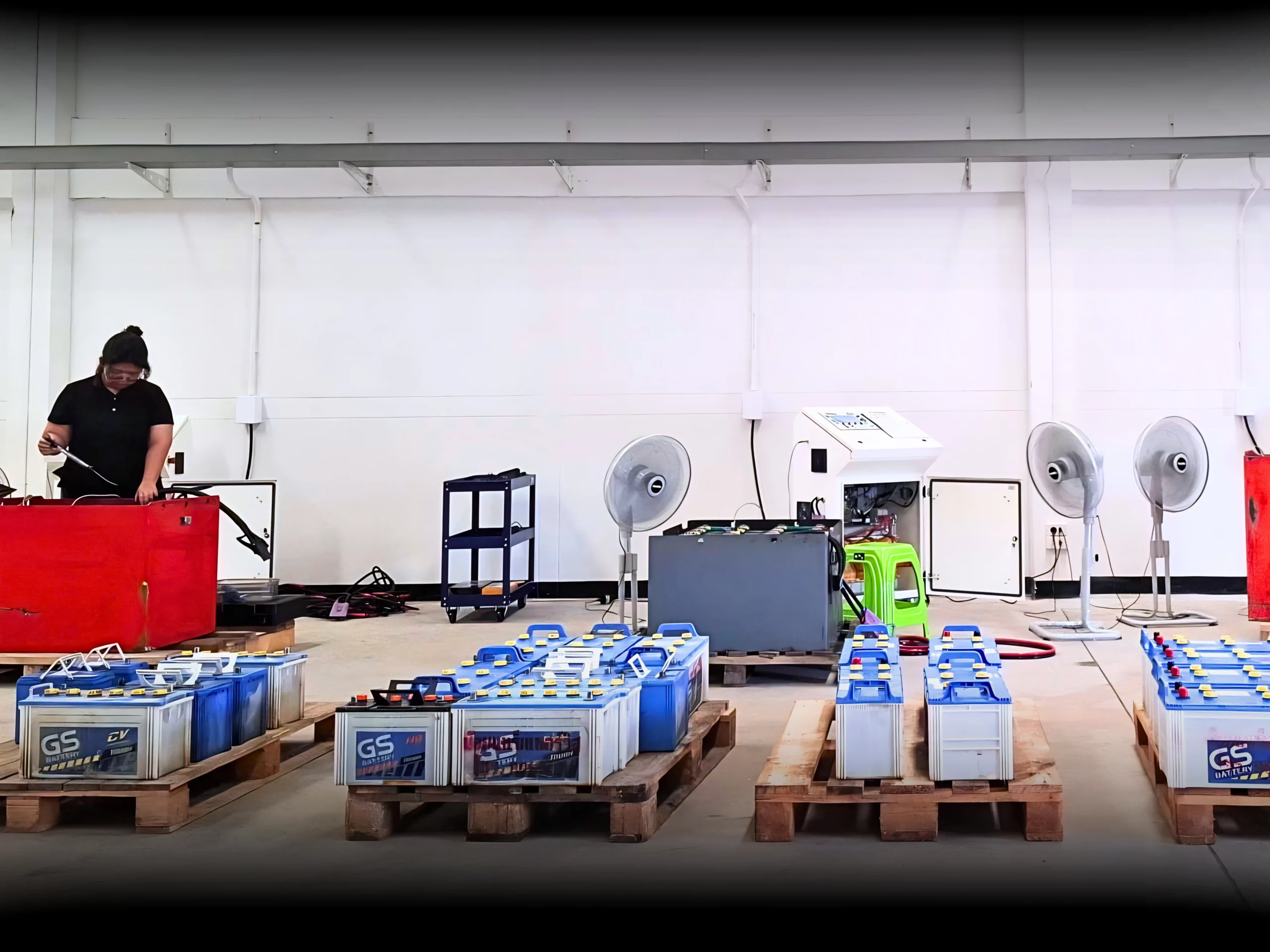 Industrial battery regeneration process performed by Be Energy Thailand technicians